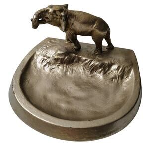 Vintage Elephant Personal Trinket Tray Cast in Metal Painted Gold Home Decor